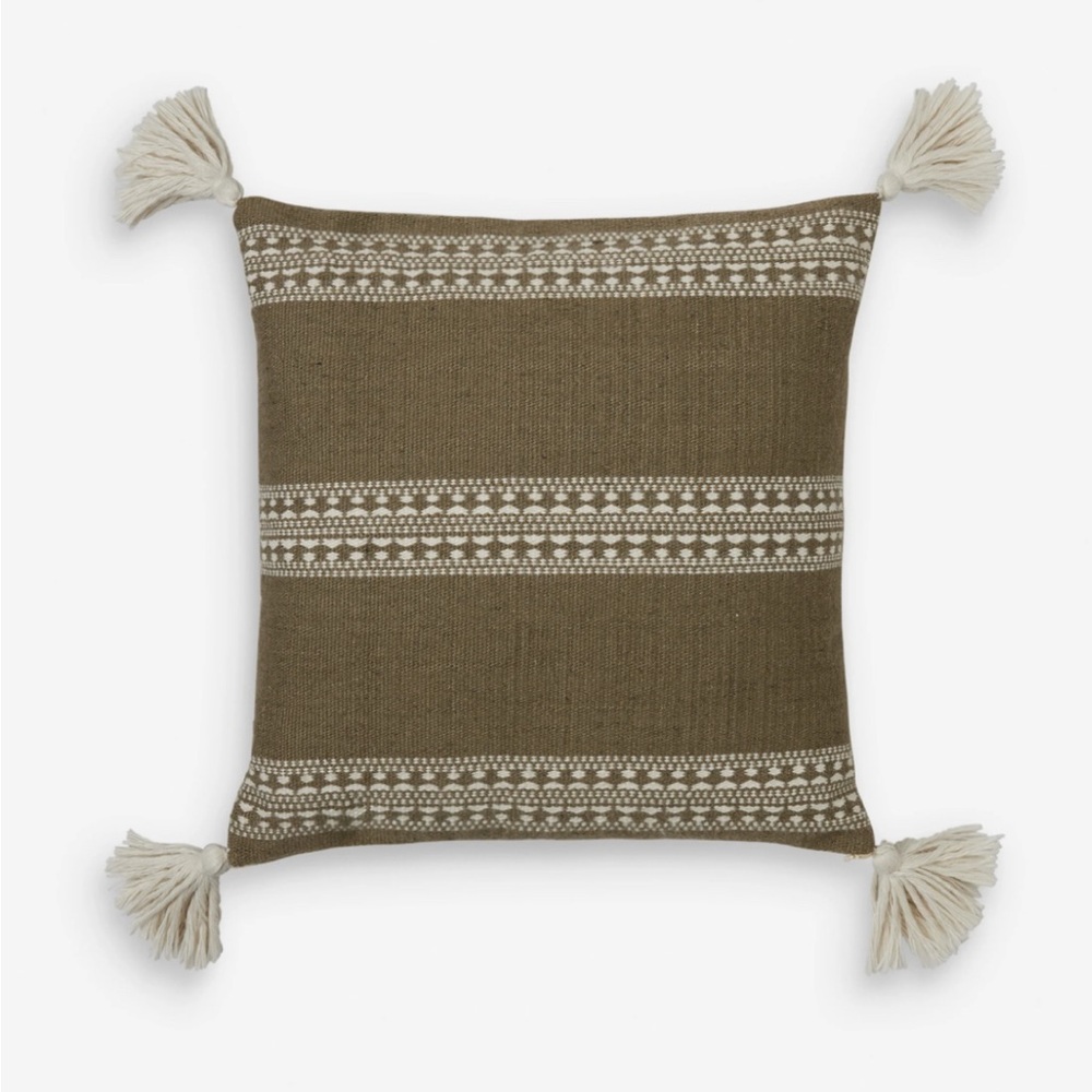 Lulu and Georgia Olive Green and Cream Tassel Throw Pillow
